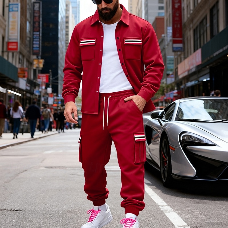 Ανδρικά Πουλόβερ Φόρμα Σετ ρούχων Jachetă Πέτο ΕΞΩΤΕΡΙΚΟΥ ΧΩΡΟΥ Καθημερινά Αθλητικά Κορδόνι Κουμπί επάνω Τσέπη Ταινία Μαύρο Ρουμπίνι Καφέ Πολυεστέρας Ρούχα Γυμναστικής Μοντέρνα Κομψό στυλ street 2026 - $55.99 –P2