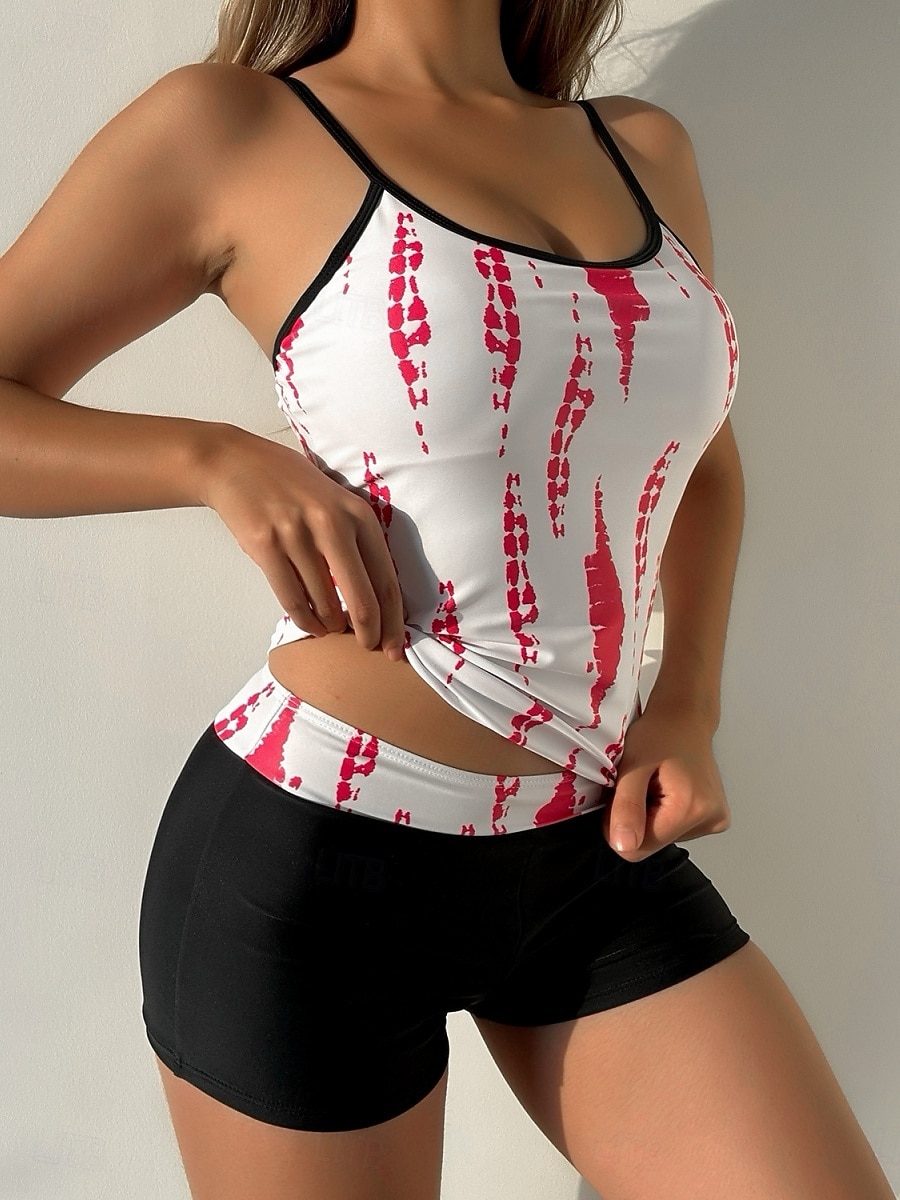 Dámské tankini dvoudílné plavky nabírané vysoký pas kontrola břicha vysoký pas štíhlé bez zadního dílu plážové oblečení květinový U krk bez rukávů 2026 - $25.99 –P15