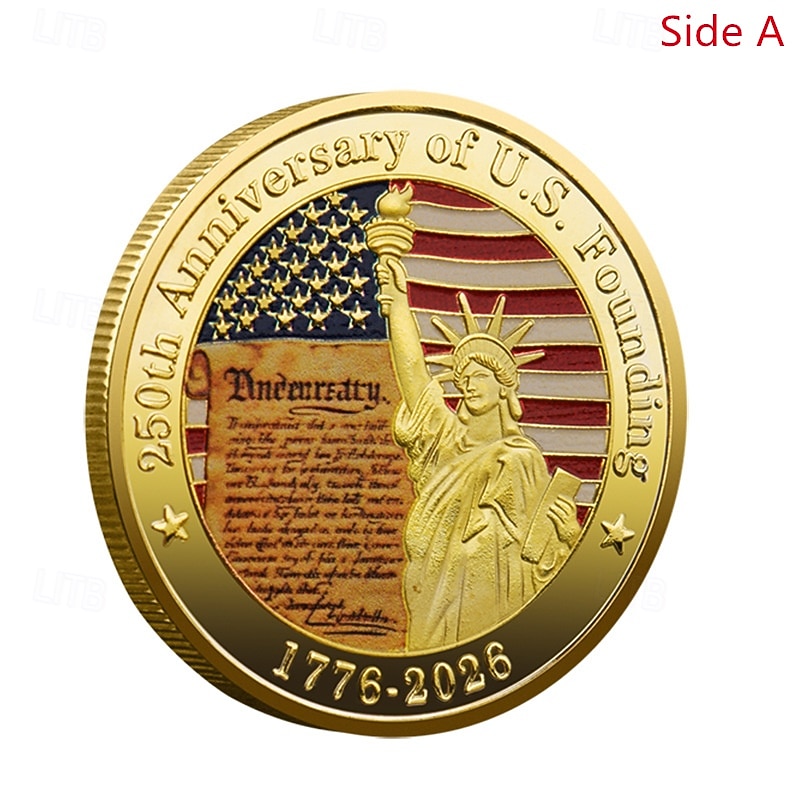 250th Anniversary Commemorative Coins - Golden American Flag & Liberty Bell Design Collectible Coins, Durable Metal Anniversary Coins for Display, Collectors Patriotic Semiquincentennial 2026 - $15.99 –P6