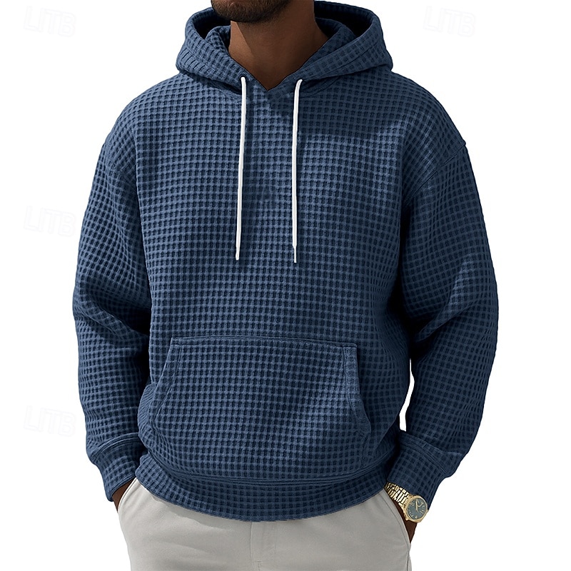 Męskie Bluza z Kapturem Bluzy z kapturem Waffle Zjechać na pobocze Czarny Biały Jasnozielony Rumiany róż Granatowy Kaptur Równina Kieszeń kangurka Teksturowany Codzienny Sport i turystyka Święto Moda 2026 - $28.99 –P6