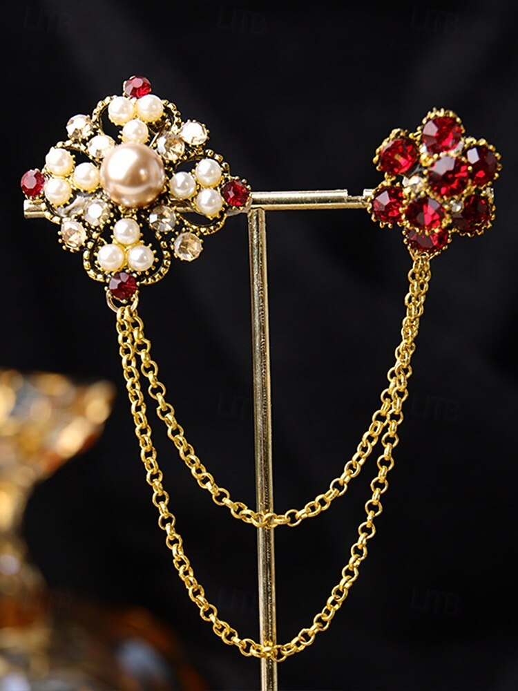 Men's Christmas Brooch Set - Elegant Alloy Material with Multi-Colored Gems and Pearls, Festive Chain Design for Suits, Parties and Holiday Occasions 2026 - $9.99 –P12