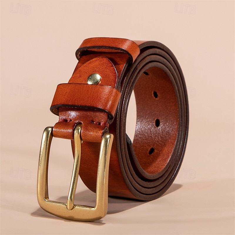Men's Genuine Leather Belt Belt Brass Square Buckle Dermis Alloy Vintage Durable Adjustable Plain Black Kakhi Outdoor Daily Waist Belt 2026 - $32.99 –P1