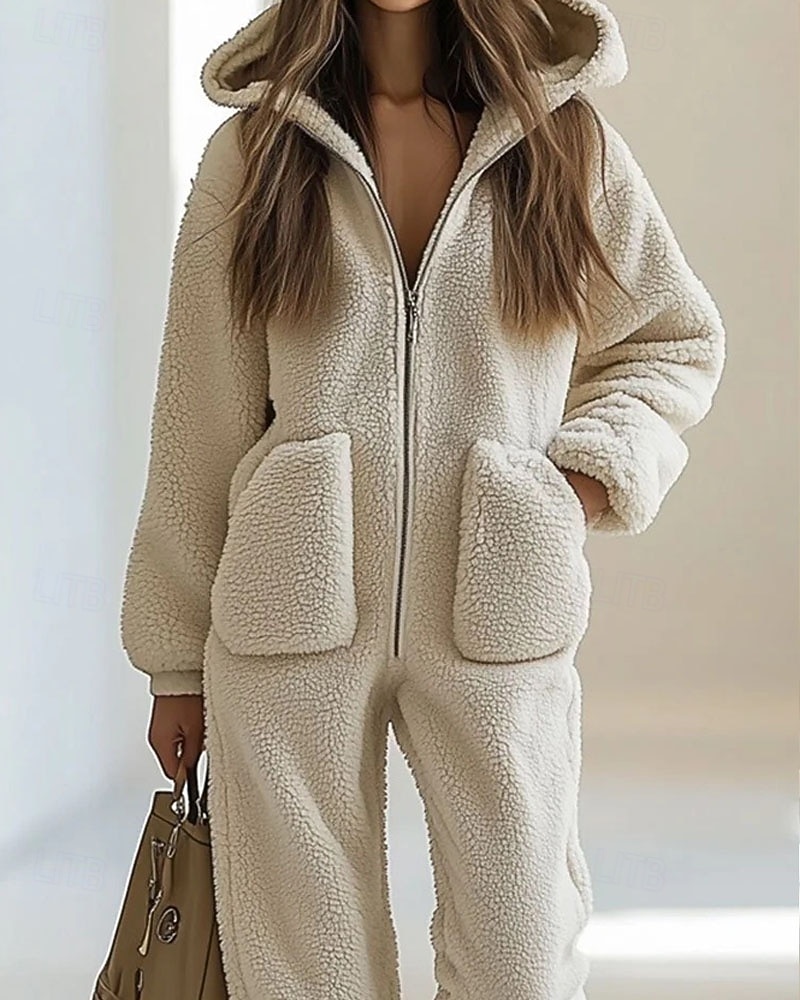 Pentru femei loungewear Salopete de dormit Cald Modă Sexy Culoare pură Fermoar Buzunar Hanorac cu Glugă Vacanță Casă Stradă Manșon Lung Stil Nautic Alb Toamnă Iarnă Potrivire Largă 2026 - $57.99 –P3