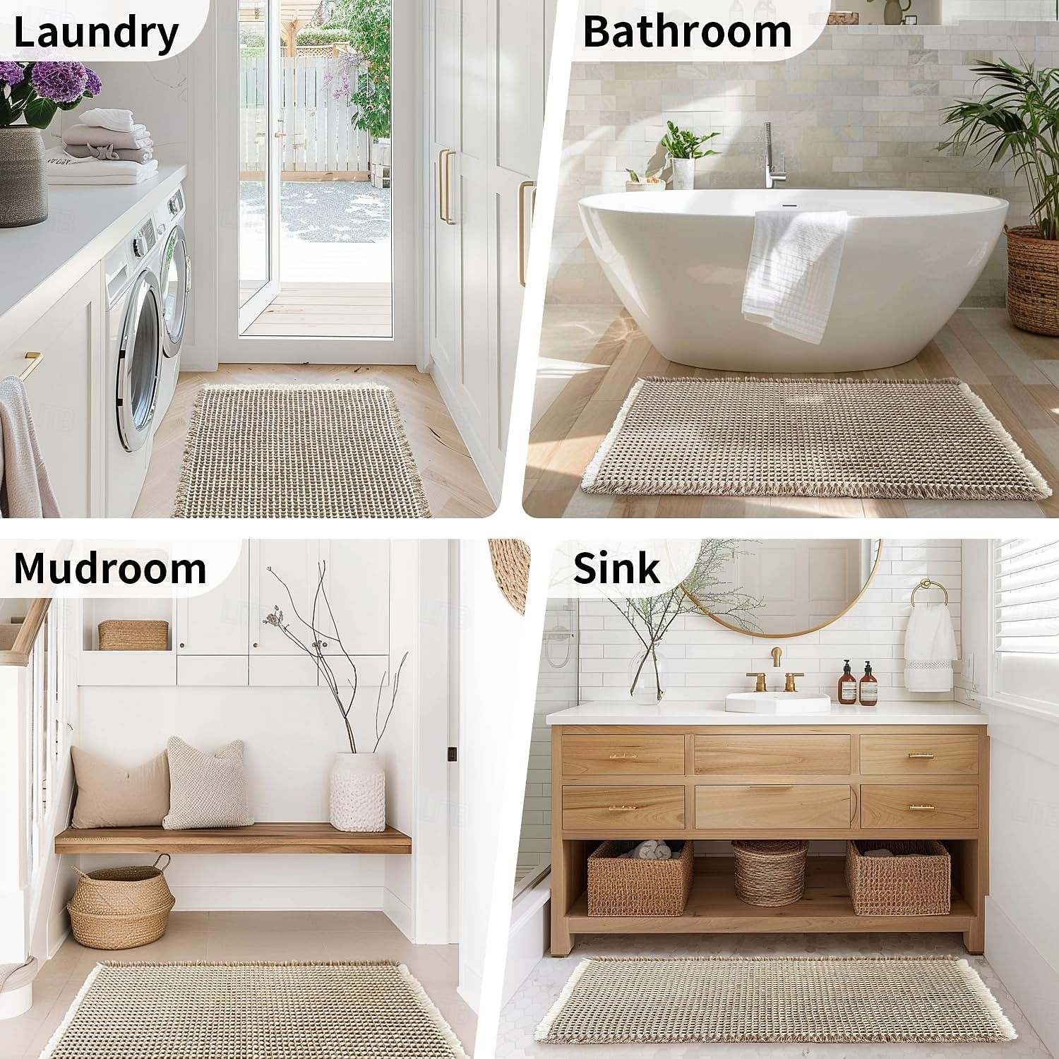 Vaflová koupelnová předložka, boho koupelnové koberečky, protiskluzové, pratelné, super savé a rychleschnoucí, malé koupelnové předložky, farmářská koupelnová dekorace, 18'' x 30'', khaki a bílá 2026 - $10.49 –P8