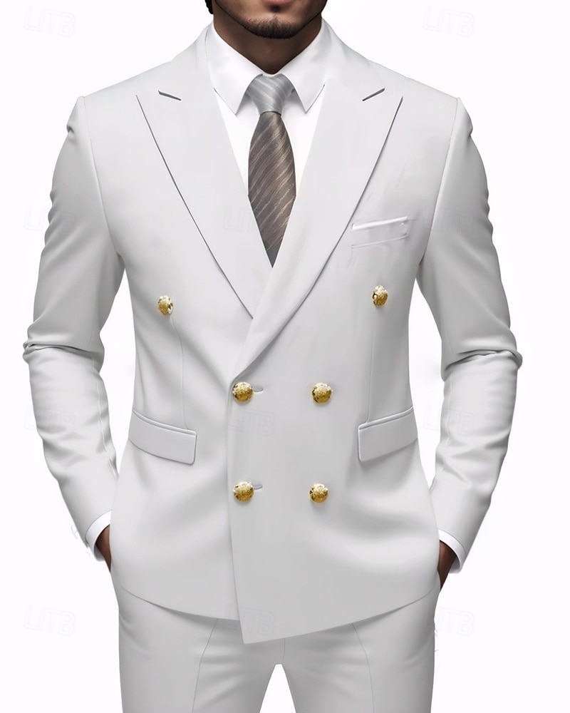 Herre Blazer + kjolebukser Blazer drakter Virksomhet Cocktailfest Bryllupsfest 2 deler Mote Fritid Vår Høst Polyester عادي Lomme Knapper Bekvem Dobbeltkneppet Blazer Blå Mørkegrå Svart Hvit 2025 - $114.99 –P9