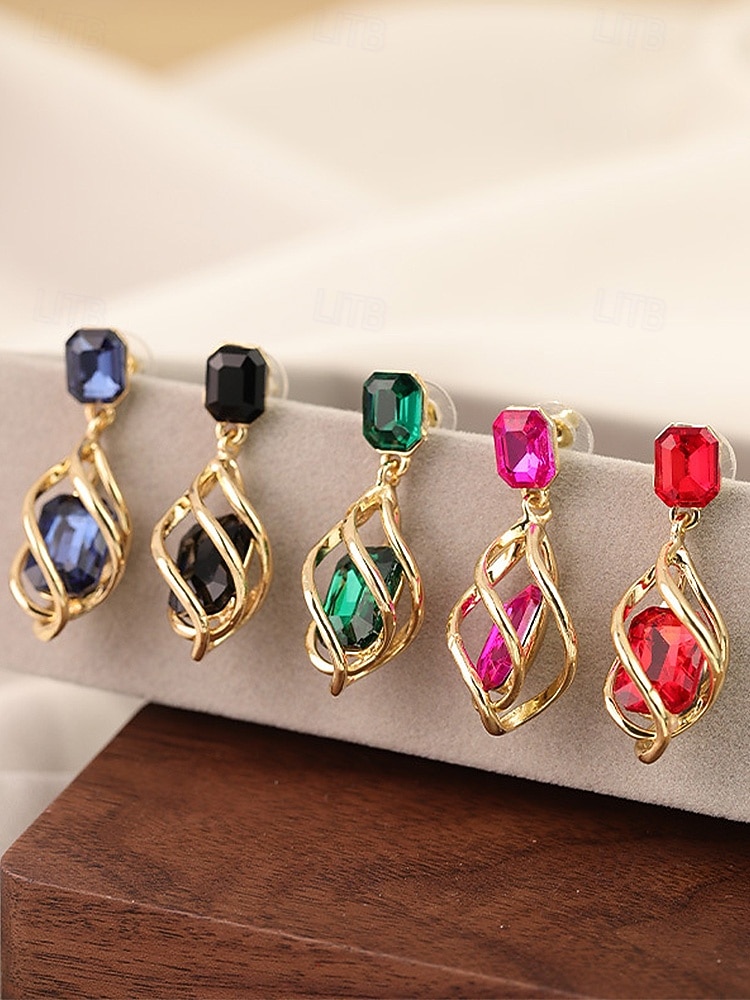Damskie kolczyki ze stopu metali, w wielu kolorach, elegancki design z kamieniem szlachetnym na święta Bożego Narodzenia i oficjalne okazje 2026 - $4.99 –P6