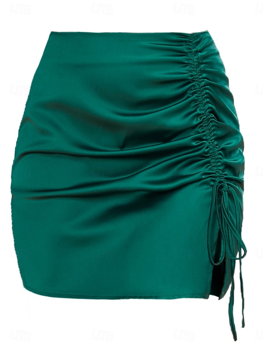 Per donna Gonne in raso Moda Casual Mini Vita Alta Gonne Semplice Arricciato Inelastico Quotidiano Feste Vinaccia Nero Bianco Verde Estate del 2026 a $18.99 –P6