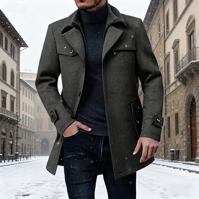 Homens Casaco de inverno Casaco de lã Casaco Casaco longo Casaco impermeável Ao ar livre Casual Outono Inverno Misto de Lã Térmico / Quente agasalhos Roupa Elegante Moda Tecido Bolsos Aberto para a de 2026 por $75.99 –P1