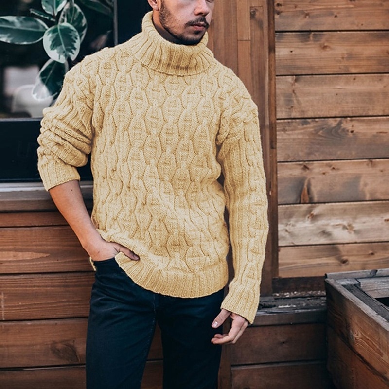 Men's Cable Knit Jumper Sweater Pullover Sweater Jumper Cable Knit Regular Tops Knitted Slim Fit Plain Turtleneck Knitwear Contemporary Casual Daily Wear Clothing Apparel Fall Winter White Khaki S M L 2026 - $36.99 –P2