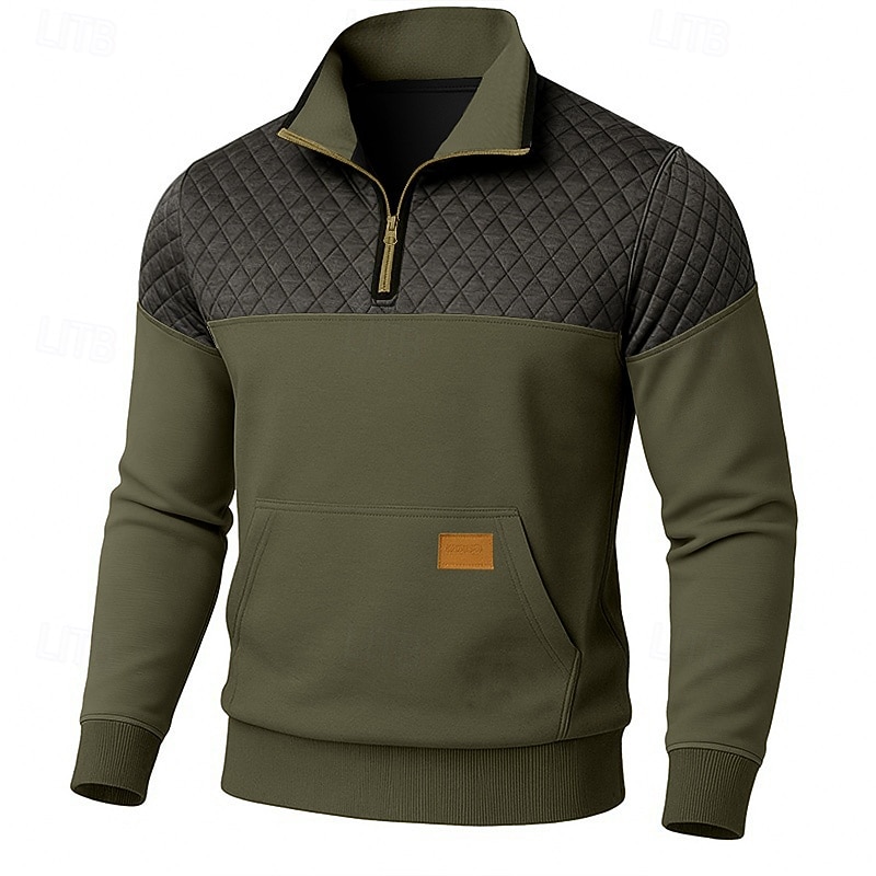 Męskie Bluza dresowa Bluza Waffle Zjechać na pobocze Bluza z zamkiem błyskawicznym Zieleń wojskowa Khaki Jasnoszary Ciemnoszary Klapa Równina Niejednolita całość Kolorowy blok Teksturowany Codzienny 2026 - $34.99 –P3