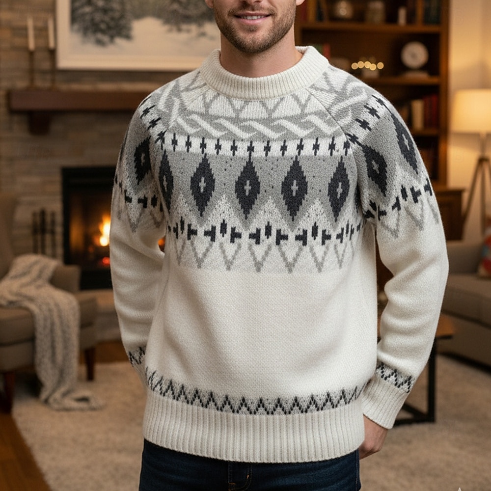 Herren Weihnachtspullover Pullover Fair Isle Sweater Strickpullover Gemusterter Pullover Gerippt Stricken Normale Oberteile Gestrickt Argyle Rundhalsausschnitt Mode Basic Weihnachten Urlaub Bekleidung 2026 - $33.99 –P1