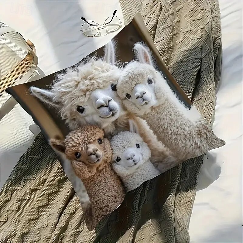 Housse de coussin décorative à motif alpaga mignon, imprimée en 2D, idéale pour le canapé du salon. Adorable coussin décoratif à motif animal. de 2026 ? $9.99 –P2