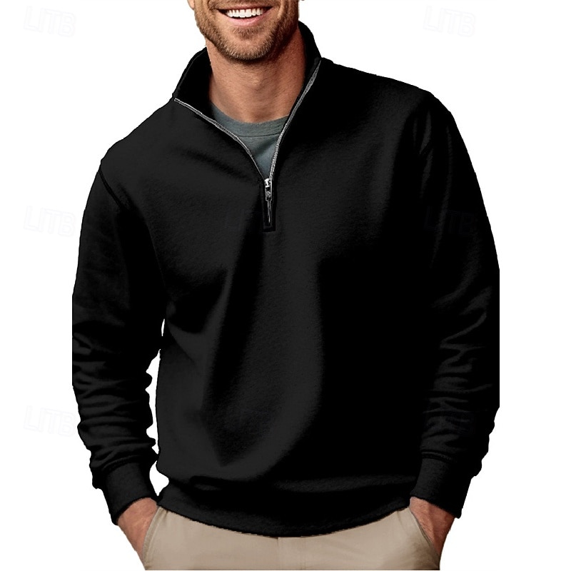 Voor heren Polo Poloshirts Vakantie Straat Kwart ritssluiting Lange mouw Modieus Basic Effen Lente Herfst Getailleerd blauw Zwart Wit Groen Lichtgroen Polo 2026 - $31.99 –P4