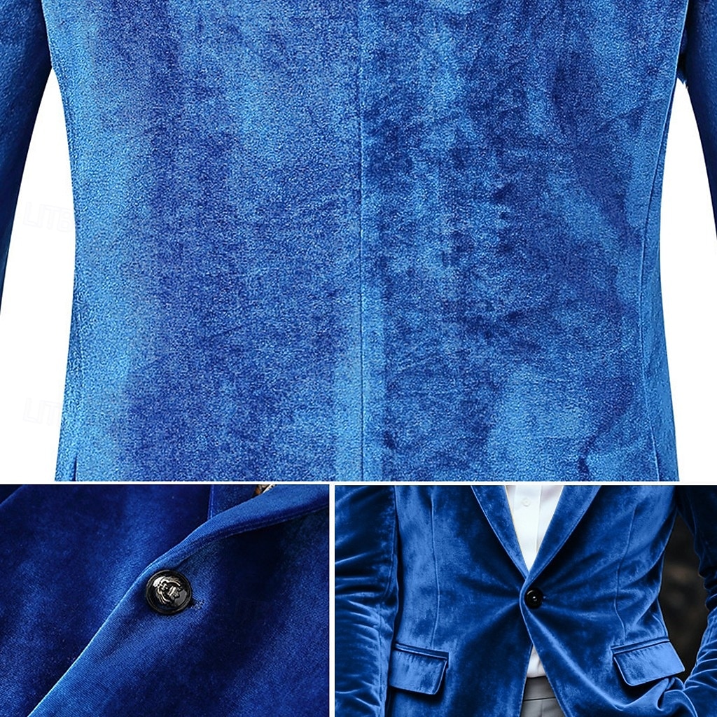 Herre Vinterfrakk Fløyelsblazere Formell Festkveldsklær Fest Klassisk Høst Høst vinter 100% Polyester Fløyel Helfarge Enkelt Brystet Enn-knapp Blazer Rød Kongeblå Lilla Grønn 2026 - $97.99 –P5
