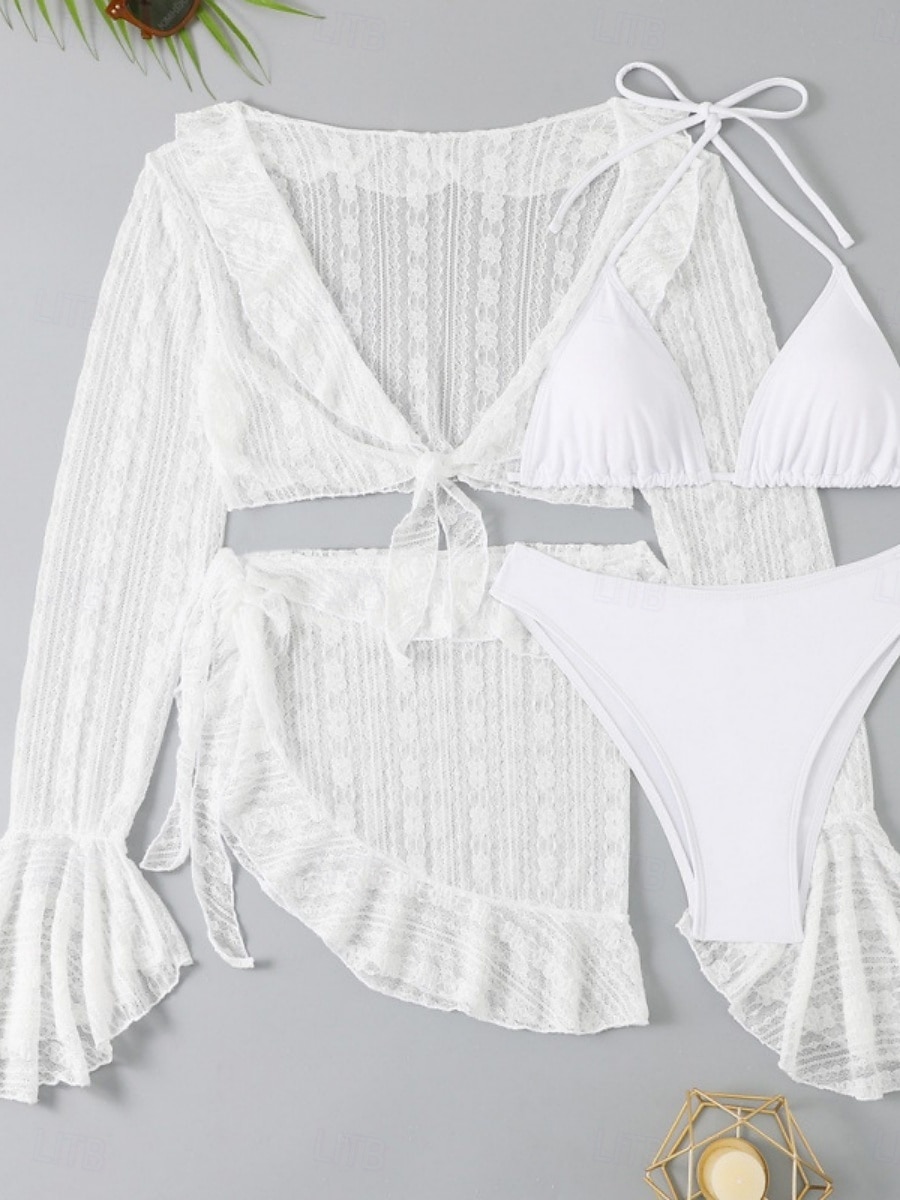 Dames Bikini Badpak Rok Slank Rugloos Vakantie Strandmode Effen Kleur V Hals Mouwloos Lange Mouwen Badpak 2026 - $28.99 –P4