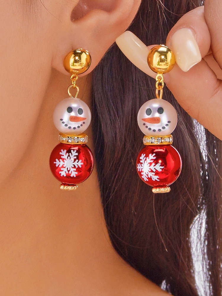 női karácsonyi hóember fülbevalók – ötvözet piros, zöld és fehér gyöngyökkel, tökéletesek ünnepi bulikra és ünnepi alkalmakra 2026 - $9.99 –P6