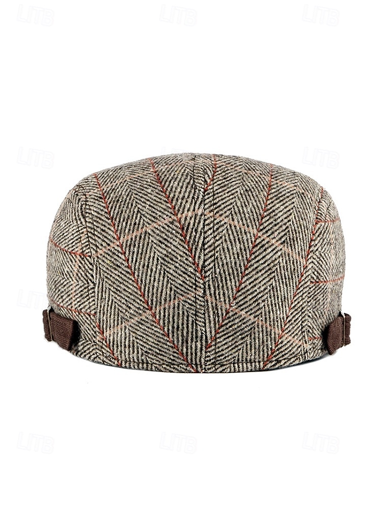 כובע שטוח וינטג' לגברים מפוליאסטר, עיצוב משובץ, זמין במגוון צבעים, כובע קז'ואל ואופנתי לסתיו ולחורף 2026 - $11.99 –P8