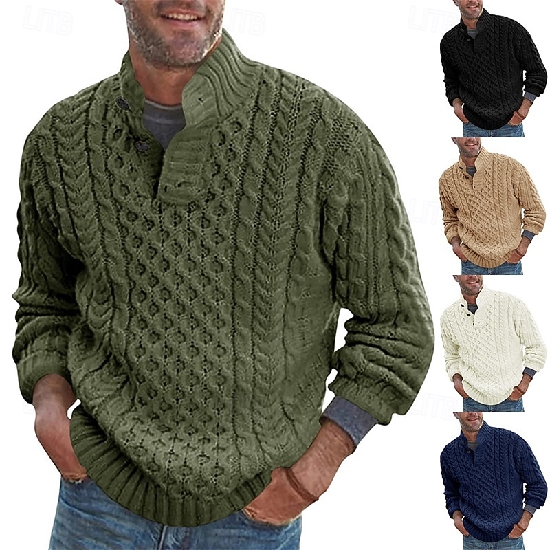 Hombre Pulóveres Suéter de punto Estriado Cable Tejer Tops regulares De Punto Ajustado Plano Escote Chino Prendas de punto Moderno Casual Ropa Cotidiana Ropa Otoño invierno Negro Blanco M L XL 2026 - $39.99 –P1