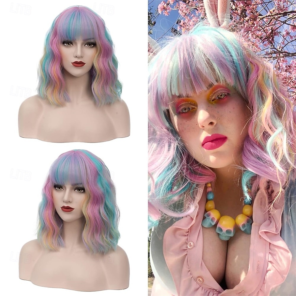 Carnival Wig 2026 Pink Red Blue Curly Short Synthetic Festival Wig Mardi Gras Parade Cosplay Costume Hair for Women 2026 - $21.99 –P1
