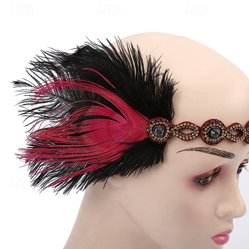 Retro / vintage De livlige 20-årene 1920-tallet Flapperpannebånd i 1920-stil Hodeplagg Hårtilbehør Den store Gatsby Fjær Kostyme Dame Jul Karneval Maskerade Retro-temafest Charleston-dans Voksen 2026 - $13.49 –P6