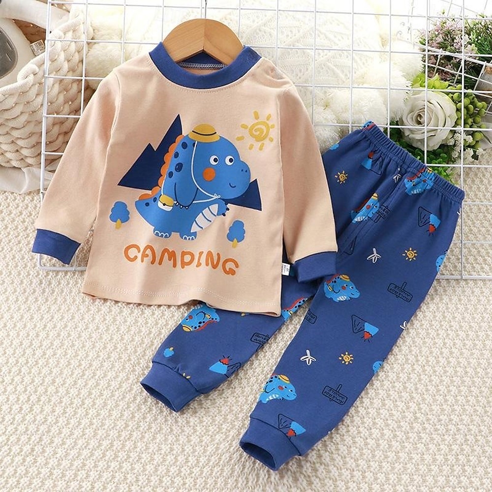 Småbarn Pojkar 2 delar Pyjamasset Långärmad Z17 Z29 Z13 Ensfärgat Djur Vår Höst Förtjusande Hem 7-13 år 2026 - $11.99 –P6