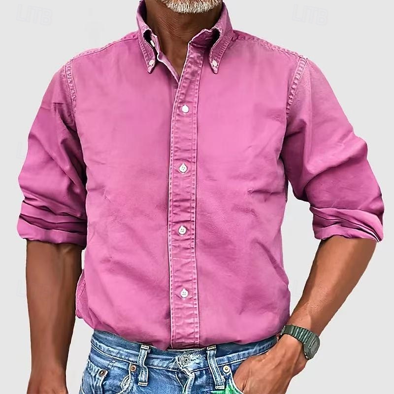 Men's Shirt Summer Shirt Casual Shirt Button Up Shirt Acid Wash Shirt Blue Pink Navy Blue Long Sleeve Plain Turndown Casual Daily Classic Clothing Apparel Cotton Fashion Business Modern Smart Casual 2026 - $29.99 –P13