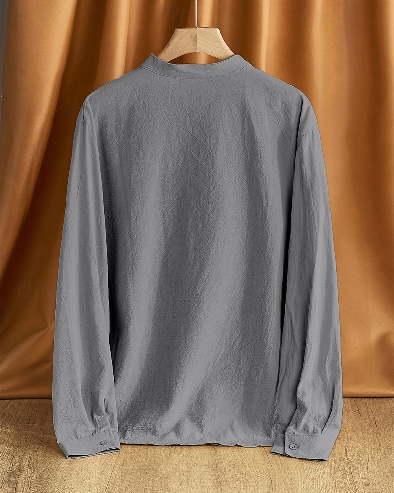 Per uomo Camicia Camicia di lino Camicia popover Camicia casual Camicia di cotone Semplice Vacanza Camicia hawaiana Nero Bianco Cachi Verde militare Manica Lunga Colletto alla coreana Primavera del 2025 a $24.99 –P13