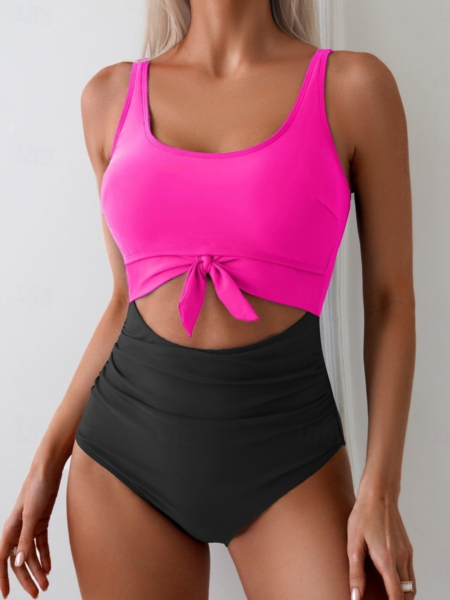 Damen Einteiler Badeanzug Sexy Cutout Monokini Bauchkontrolle Hohe Taille Slim Rückenfrei Urlaub Strandbekleidung Polka Dot Farbblock U-Ausschnitt Ärmellose Bademode 2026 - $25.99 –P7