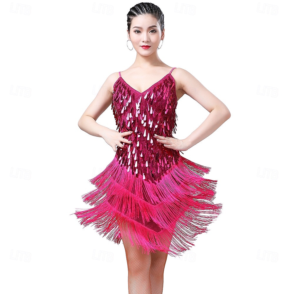 Costumi da ballo Samba Vestito scintillante in paillettes Finge Vestiti di danza tango latino Mini vestito Abbigliamento per carnevale Costumi per performance del 2026 a $47.99 –P10