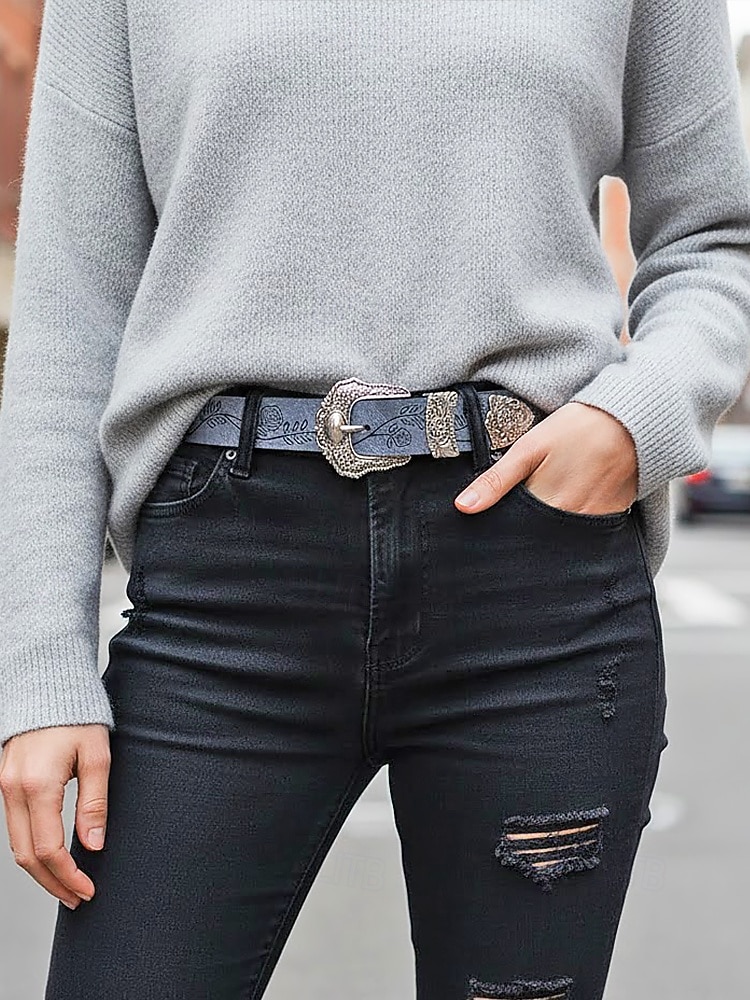 Γυναικεία ζώνη από τεχνητό δέρμα σε μποέμ στιλ – περίπλοκο φλοράλ σχέδιο με μεταλλική αγκράφα, ιδανική για casual και καθημερινή χρήση. 2026 - $14.99 –P2