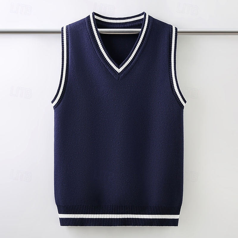 Barn Pojkar Pullover tröja Färgblock Ärmlös V-ringad Utomhus Mode Marinblå Höst Kläder 4-12 år 2026 - $23.99 –P3