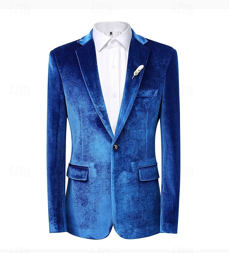Herre Vinterfrakk Fløyelsblazere Formell Festkveldsklær Fest Klassisk Høst Høst vinter 100% Polyester Fløyel Helfarge Enkelt Brystet Enn-knapp Blazer Rød Kongeblå Lilla Grønn 2026 - $97.99 –P3