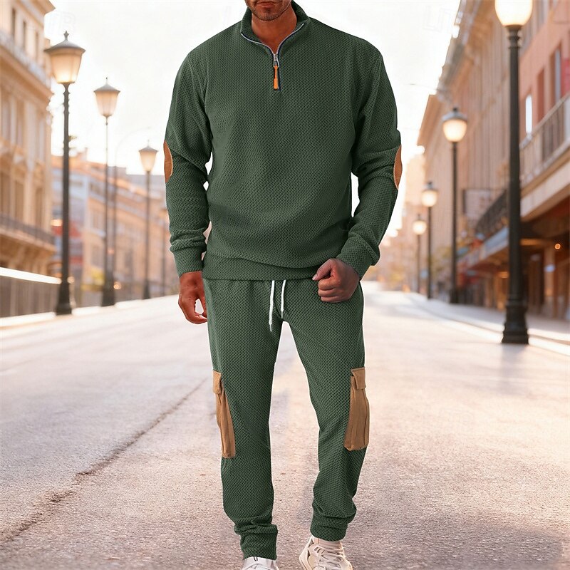 Homens Moletom Conjunto de roupas Colarinho Chinês Ao ar livre Diário Esportes Com Cordão Bolsos Half Zip Bloco de cor Preto Azul Céu cáqui Tosão Poliéster Roupas Esportivas Moda Roupa de rua Outono de 2026 por $66.99 –P10