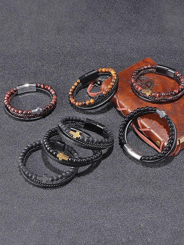 мужской браслет с магнитной застежкой — дизайн из натурального камня и искусственной кожи, стильный и прочный, идеально подходит для повседневной носки. 2026 - $11.99 –P3