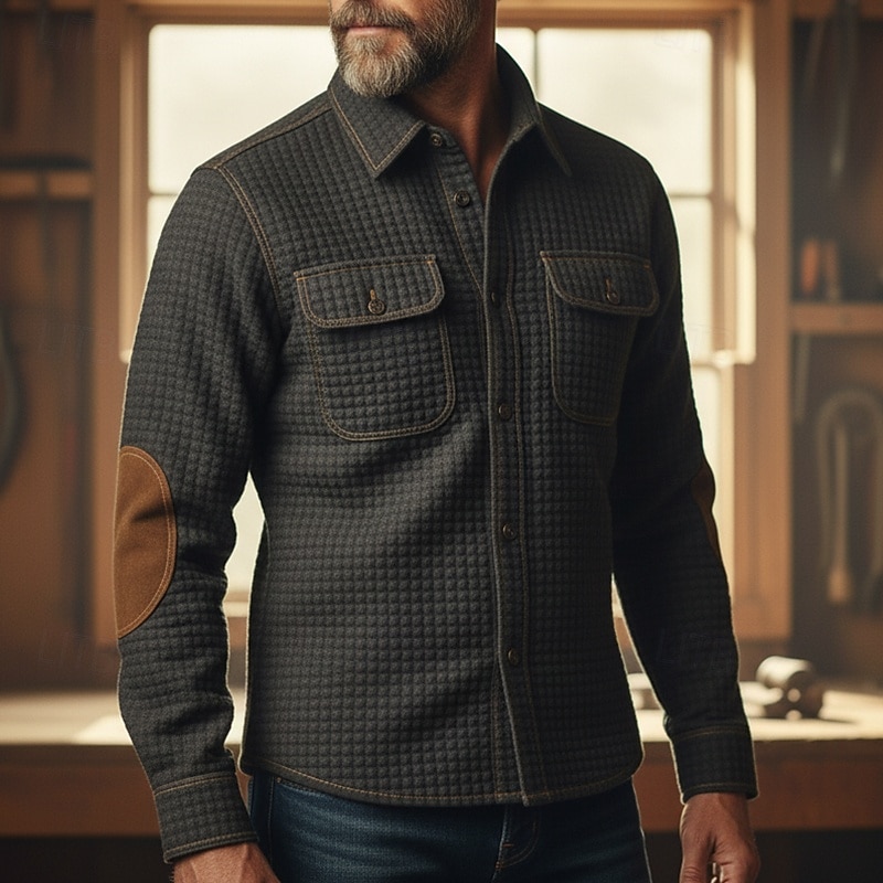 Herren Hemd Waffelhemd Freizeithemd Cargohemd Schwarz Dunkel Blau Kaki Grau Langarm Einfach Revers Outdoor Lässig Patchwork Bekleidung Mode Retro Vintage Klassisch 2025 - $24.99 –P1