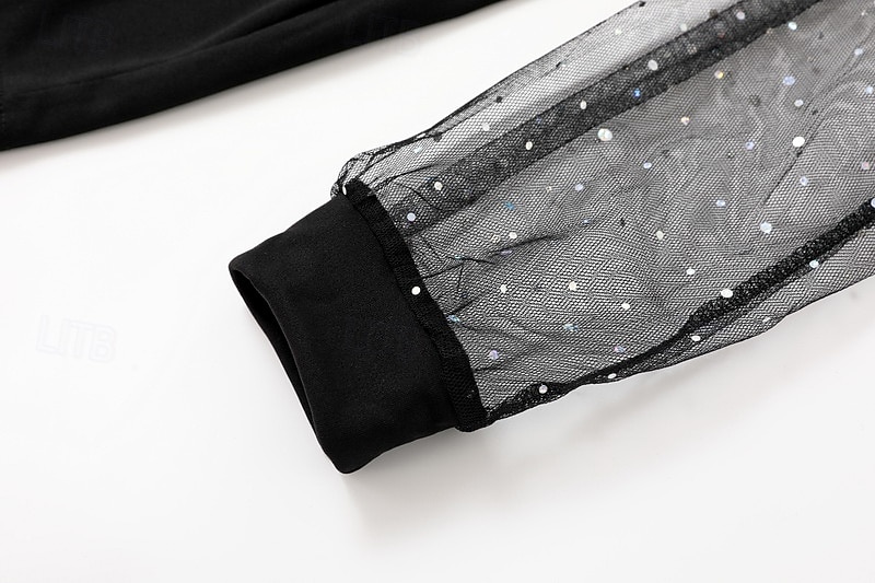 Dámské Mini šaty Černé šaty Flitrové šaty Volnočasové šaty Koktejlky Módní stylové Romantické Zimní šaty Rande Jdeme ven Běžný Tisk Dlouhý rukáv Hluboké V Černá Léto Jaro 2026 - $24.99 –P8