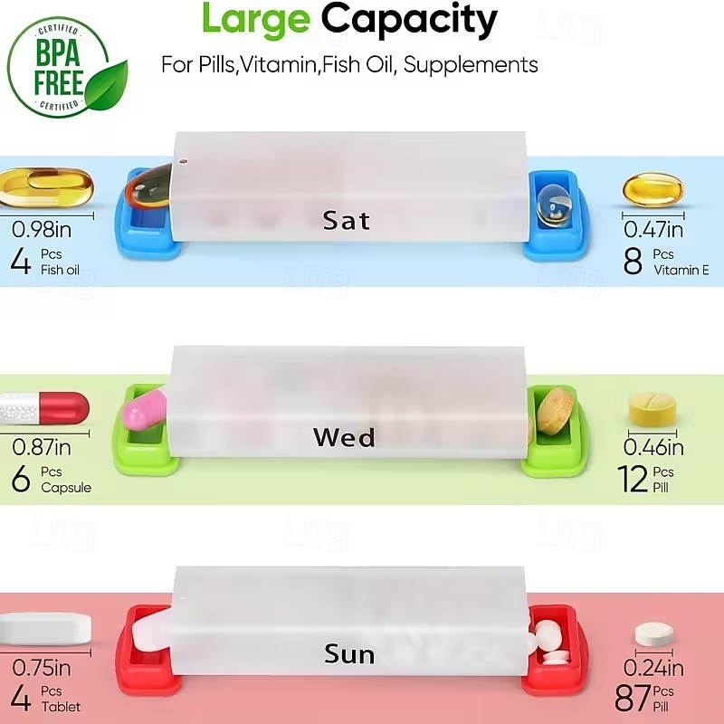Pilulier hebdomadaire 7 jours avec 2 compartiments journaliers - format voyage, couvercle facile à ouvrir, plastique résistant, blanc - idéal pour les vitamines et l'huile de poisson &stockage de 2026 ? $21.99 –P8