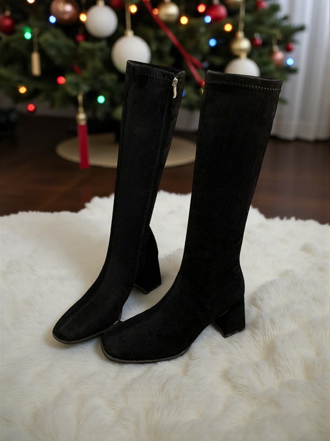 stivali sopra il ginocchio da donna in pelle scamosciata con chiusura a cerniera, tacco a blocco, comodi ed eleganti per l'inverno o le uscite casual del 2026 a $42.99 –P5