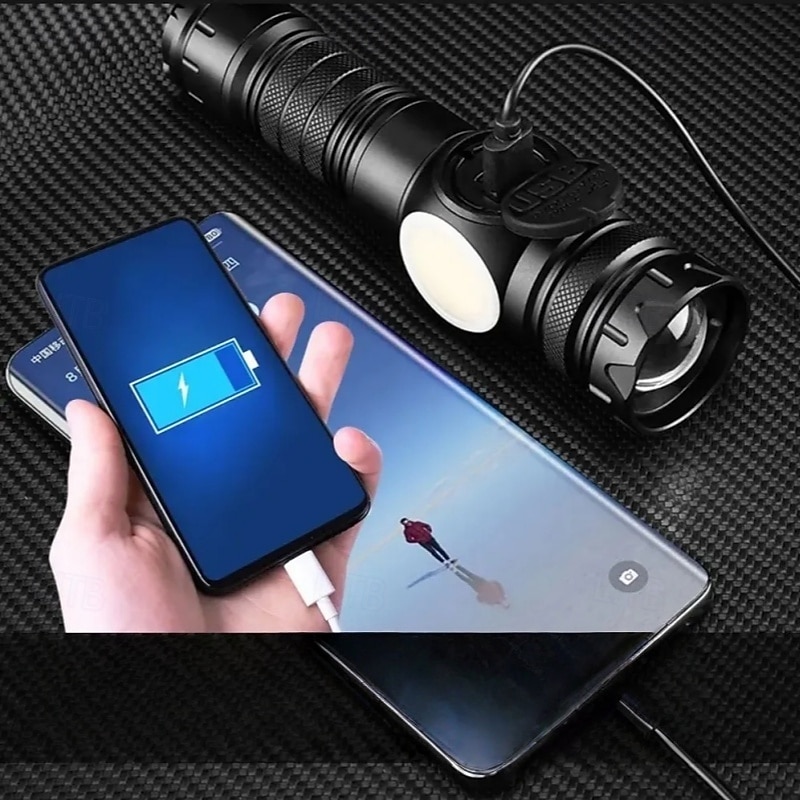 fehér lézeres zseblámpa USB töltéssel, teleszkópos zoommal, digitális kijelzővel, mágneses tapadókoronggal, szuper fényes LED zseblámpa. 2025 - $52.99 –P4