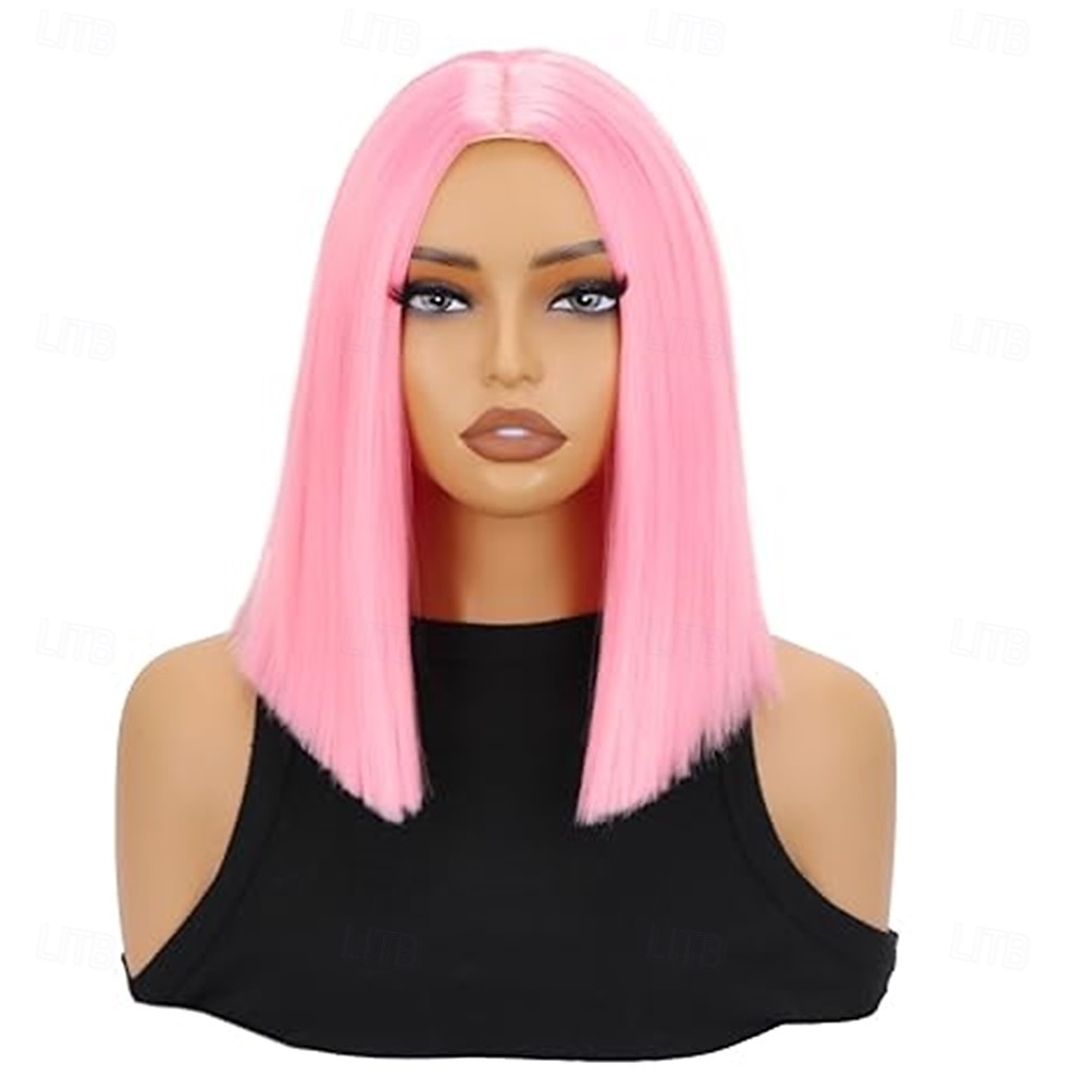 Peruca de Carnaval 2026 Rosa Vermelho Preta Liso Bob Curto Peruca sintética para festivais Mardi Gras Parada Cabelo para fantasia de cosplay para Feminino de 2026 por $21.99 –P4