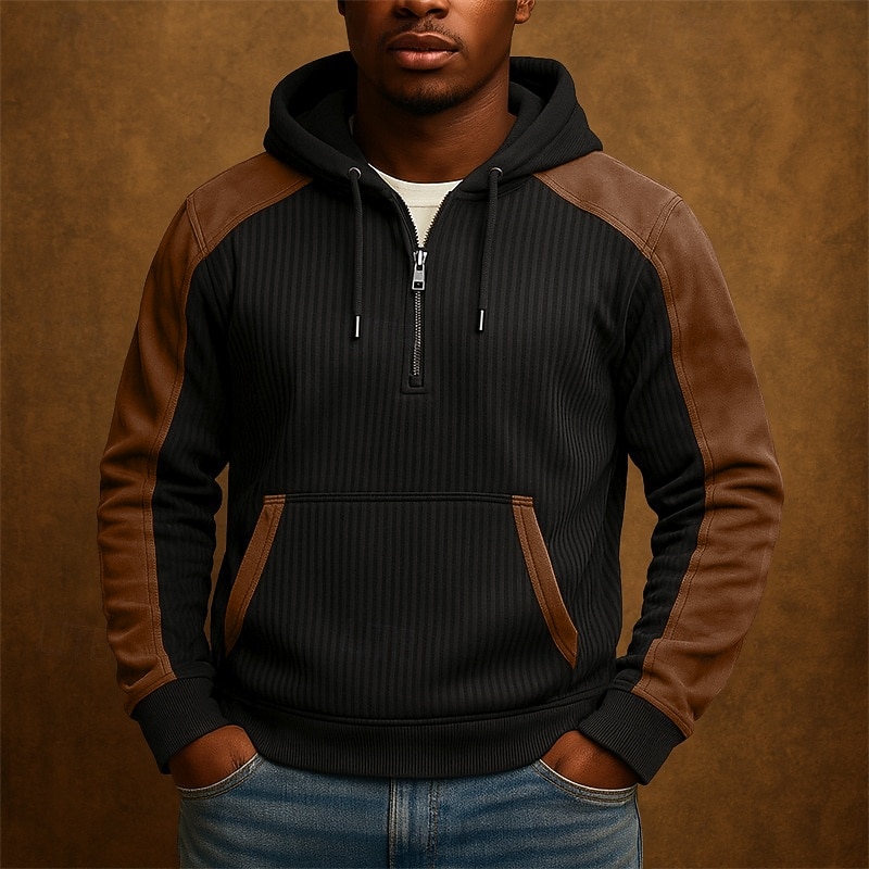 Men's Hoodie Pullover Hoodie Sweatshirt Quarter Zip Hoodie Black Hooded Plain Patchwork Color Block Sports & Outdoor Casual Daily Vintage Streetwear Sportswear Spring &  Fall Clothing Apparel Hoodies 2026 - $39.99 –P1