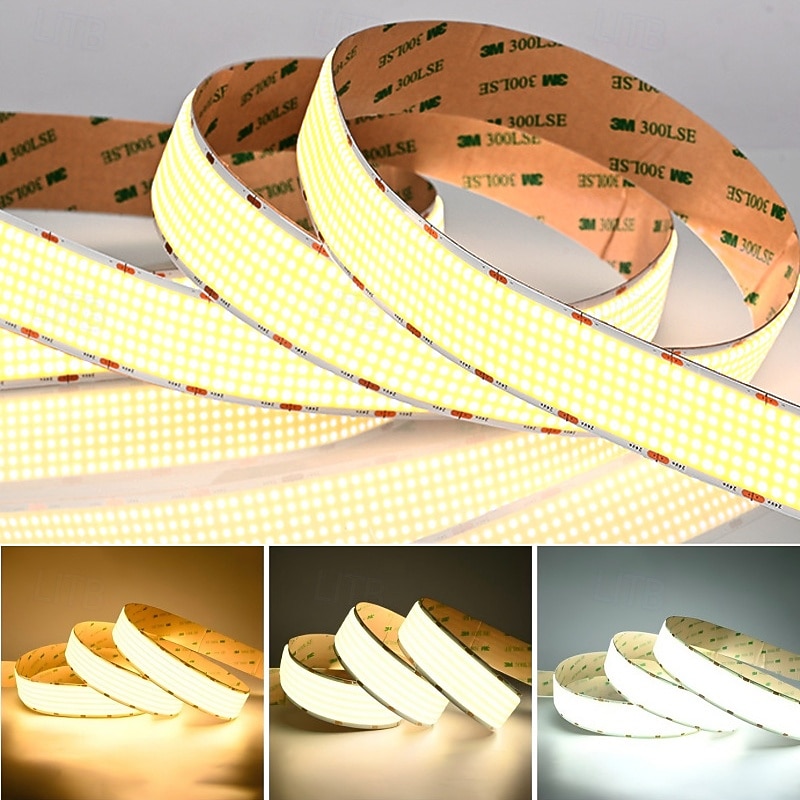 Светодиодная лента COB шириной 24 В, 15 мм, 24 Вт, 960 светодиодов/м, 30 мм, 40 Вт, 1600 светодиодов/м, с высокой яркостью и большой светящейся поверхностью, с регулировкой яркости для помещений, не 2025 - $12.99 –P2