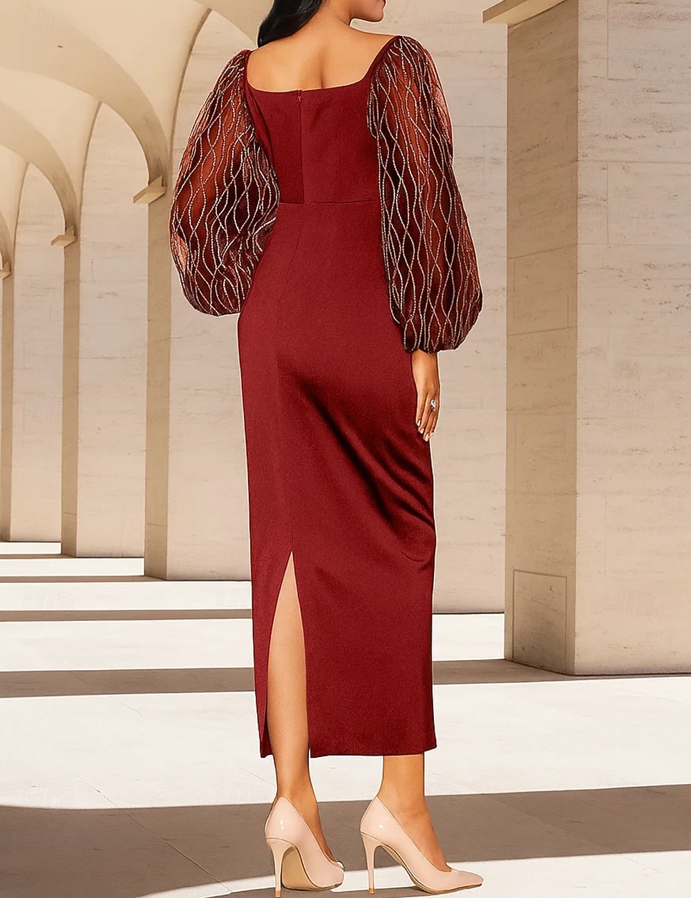 Sheath / Column Floor Length Ankle Length Cocktail Dress Long Sleeve Square Neck Elegant Vintage Party Formal Velvet Polyester Mother of the Bride Dress with Sequin Split Front 2025 - $69.99 –P3