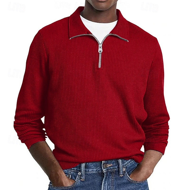 Per uomo Polo Polo con zip a un quarto Abbigliamento quotidiano Data Zip a un quarto Manica Lunga Moda Essenziale Semplice Cerniera Primavera Autunno Vestibilità regolare Nero Bianco Verde militare del 2026 a $26.99 –P5