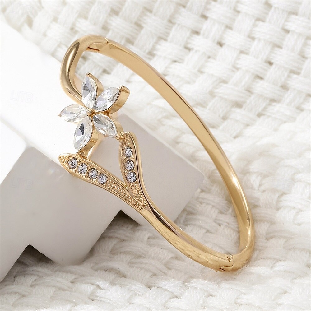 Zircon Classic Flower Shape Fashion Cute Personalized Trendy Chrome Bracelet Jewelry Silver / Golden For Wedding Party Engagement Prom 2026 - $10.99 –P4