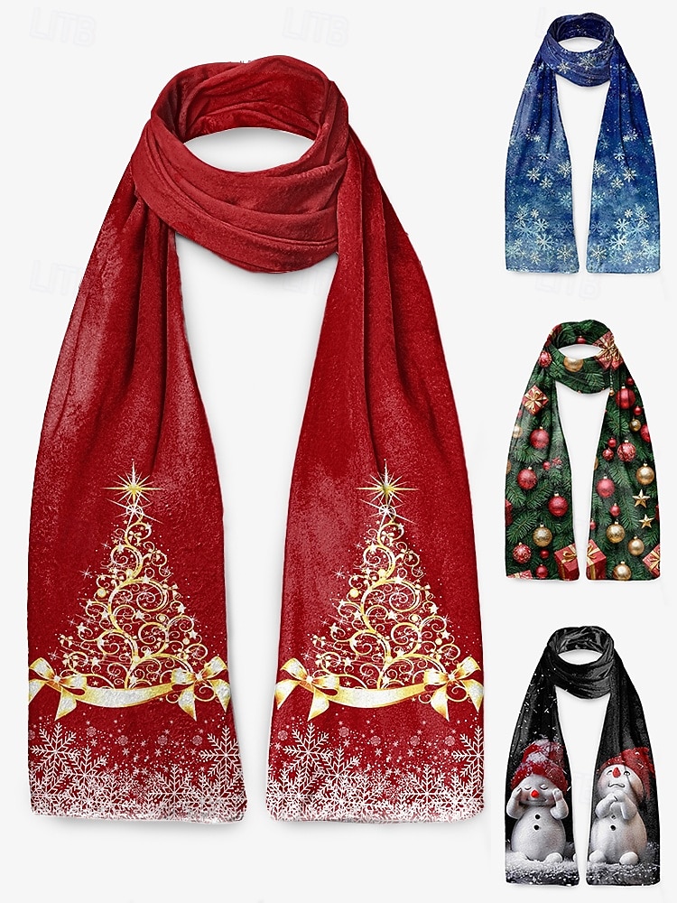 Écharpe de Noël en velours pour femme - tissu doux et moelleux orné de multiples motifs festifs, idéale pour les fêtes et la mode hivernale de 2026 ? $14.99 –P4