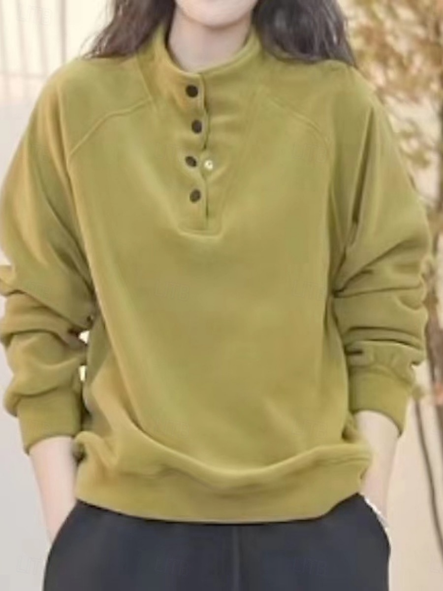 Damen Pullover Sweatshirt Knöpfe Einfach Lässig Langarm Rollkragen Normale Oberteile Straße Alltagskleidung Schwarz Weiß Rote Purpur Grün Herbst Winter 2026 - $21.99 –P6