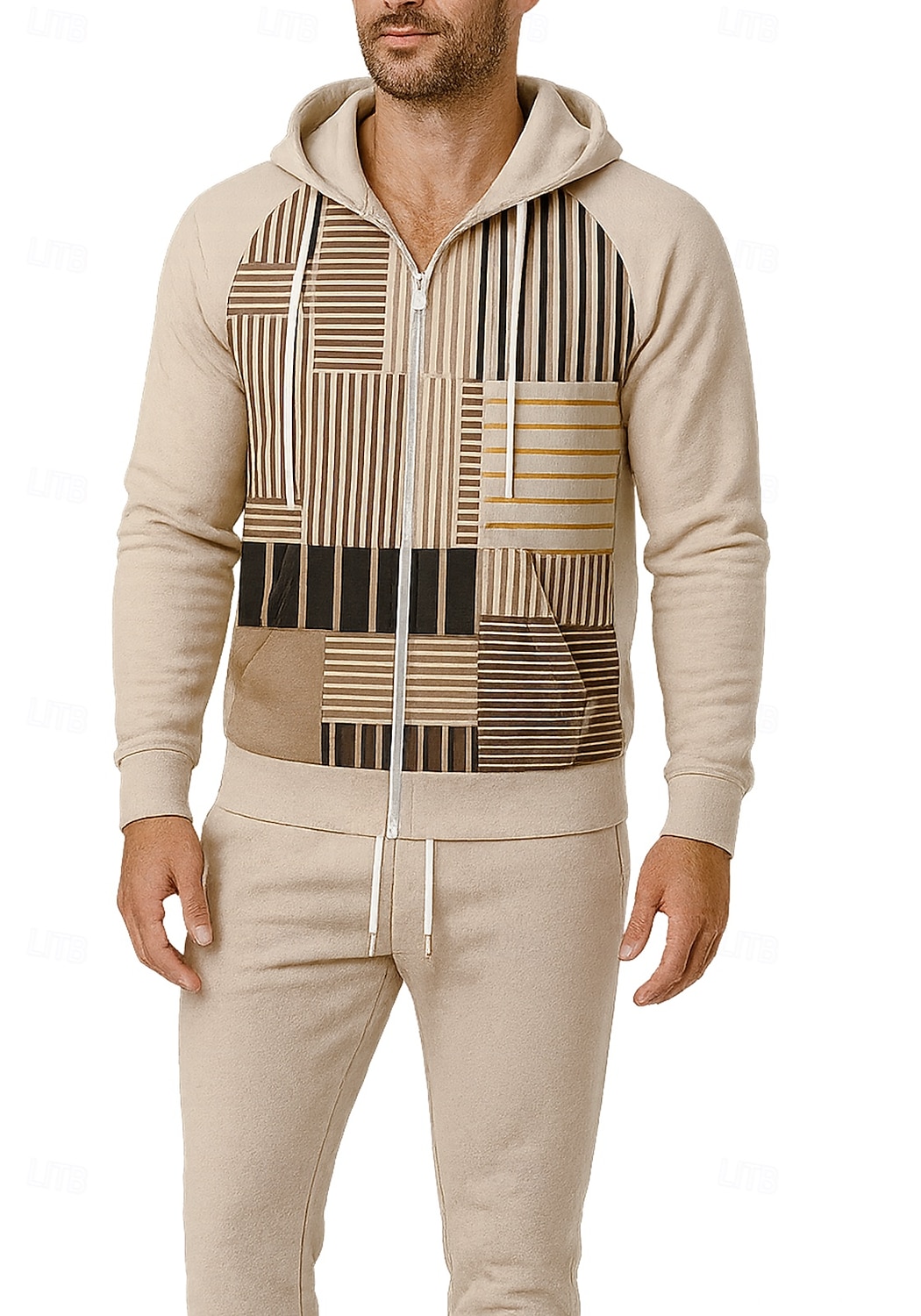 Муж. Толстовка Спортивный костюм Спортивный костюм из двух частей Кулиска Застегнуться Геометрия Наборы одежды Осень Зима Хаки Назначение На открытом воздухе Путешествия Легкость Мода Длинный рукав 2026 - $47.99 –P3