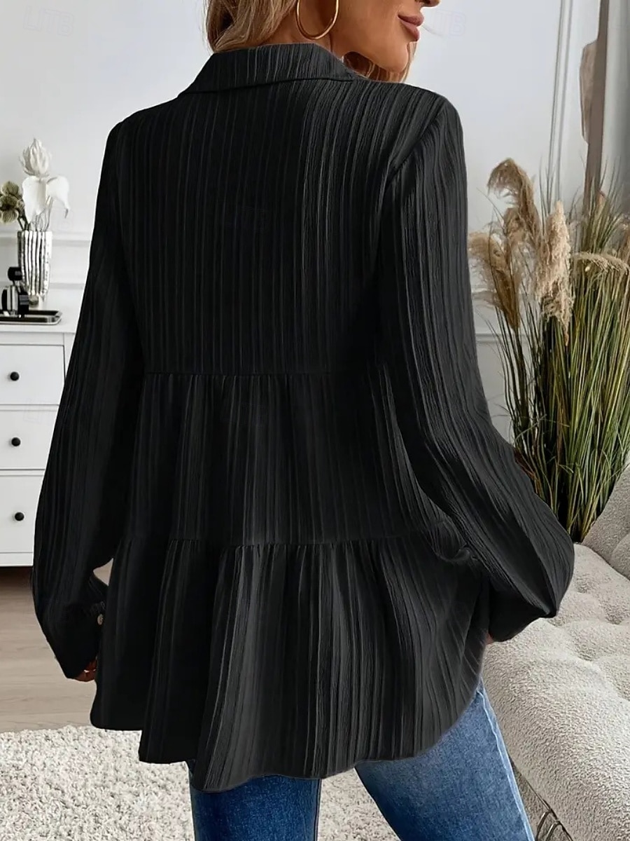 Damen Bluse Gerafft Knöpfe Einfarbig Stilvoll Lässig Langarm Hemdkragen Normale Oberteile Täglich Salbeigrün Schwarz Rote Marineblau Aprikose Frühling Herbst Winter 2026 - $26.99 –P17