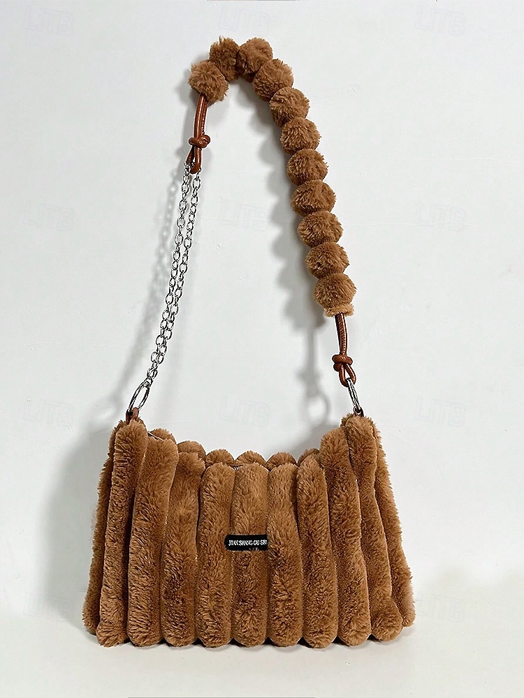 Women's Faux Fur Shoulder Bag, Multi-Color, Versatile Carry Styles, Fashionable Chain Strap, Ideal for Casual & Party Wear 2026 - $19.99 –P8